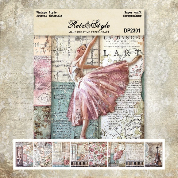 8 sheets A5 size Vintage Style Scrapbooking patterned paper