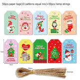 50pcs Merry Christmas Gift Tags with Strings Decoration Packaging