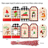 50pcs Merry Christmas Gift Tags with Strings Decoration Packaging