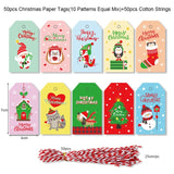 50pcs Merry Christmas Gift Tags with Strings Decoration Packaging