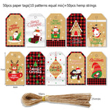 50pcs Merry Christmas Gift Tags with Strings Decoration Packaging