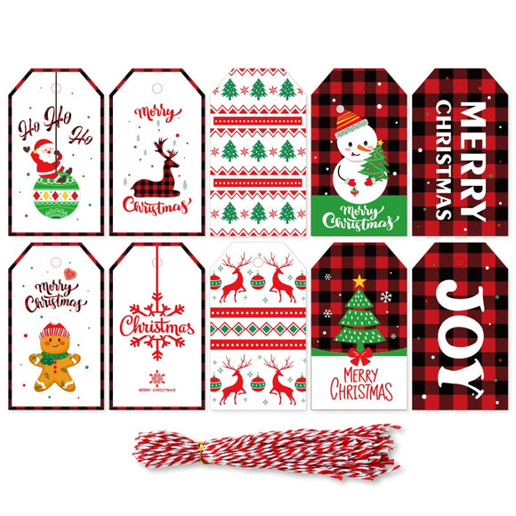 50pcs Merry Christmas Gift Tags with Strings Decoration Packaging