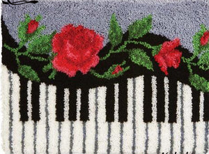 Latch hook DIY rug kit preprinted " Piano and roses" 2 sizes