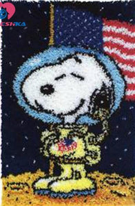 Latch hook DIY rug kit preprinted " Snoopy on the moon" approx 52x38cm