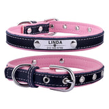 Adjustable Personalized Dog Collar Leather ID Name number Custom Engraved XS-L