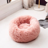 Soft Cat Dog Bed -Round Long Plush Washable Velvet Fluffy bed For pets