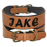 Personalized Large Dog Collar Wide Leather  for Medium Large Dog  Printed Name ID