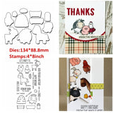 Animal Gnome and words Metal Cutting Dies With Clear Stamps DIY Scrapbooking