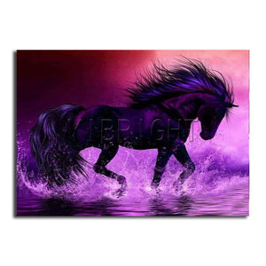 5D DIY Diamond embroidery Painting Kits -Full Square / Round "Purple horse" - Scrap n Patch